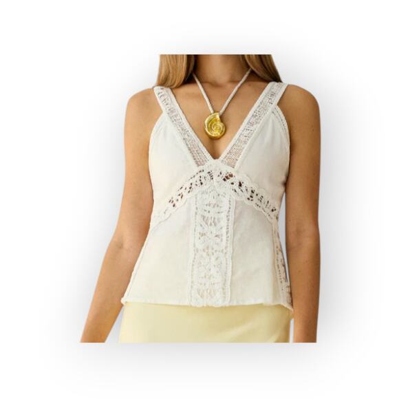 Commense Semi-Sheer Linen & Cotton Lace V-Neck Top – Size XL - Picture 5 of 6